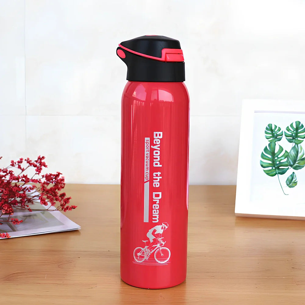 Stainless steel sport thermos water bottle with 500ml capacity and leakproof lid