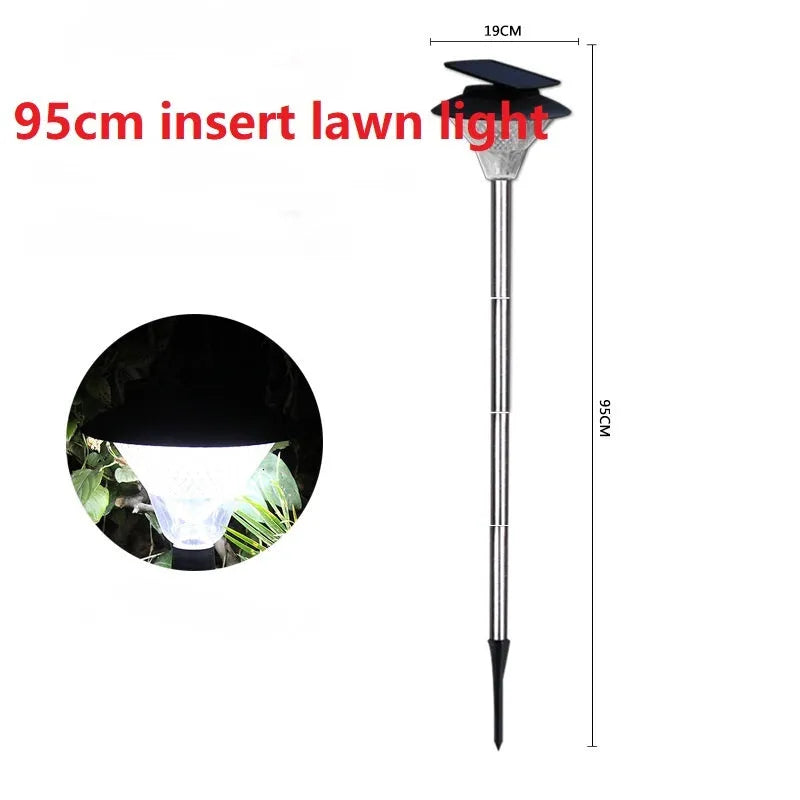 Solar-powered outdoor street light with solar panel on top and LED light fixture.