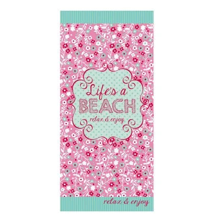 Large 150x70cm microfiber beach towel with colourful flamingo and summer ice cream printed designs