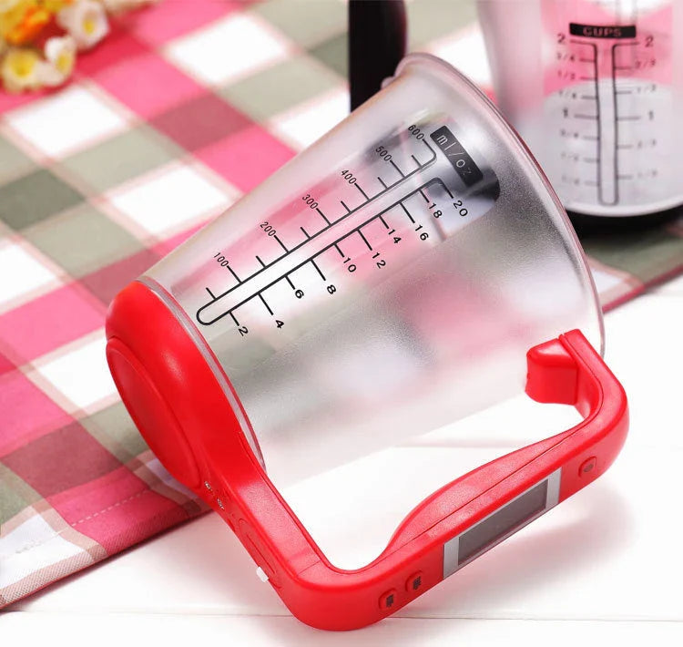 All-in-One Digital Measuring Cup and Kitchen Scale with LCD Display, Temperature Sensor, and Conversion Features