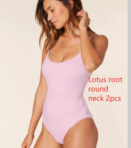 Women's solid colour backless triangle swimsuit two-piece set on a mannequin