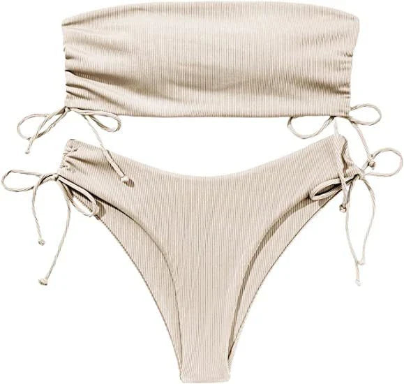 Stylish tube bikini with drawstring design in various solid colors for beach parties and summer fun