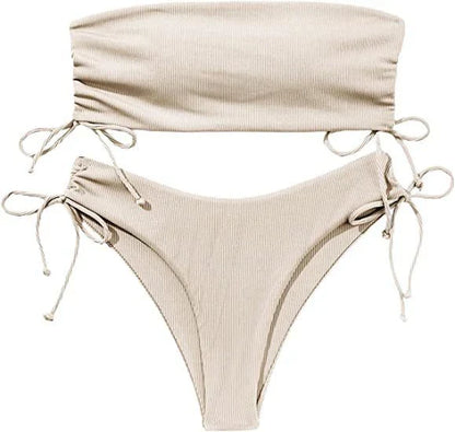 Stylish tube bikini with drawstring design in various solid colors for beach parties and summer fun
