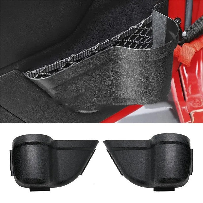 Black ABS plastic door storage box for Jeep Wrangler JK and JL vehicle interior organisation