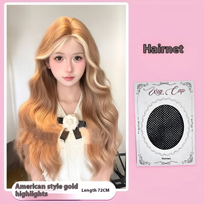 Long curly full-head lace wig in American highlight gold colour