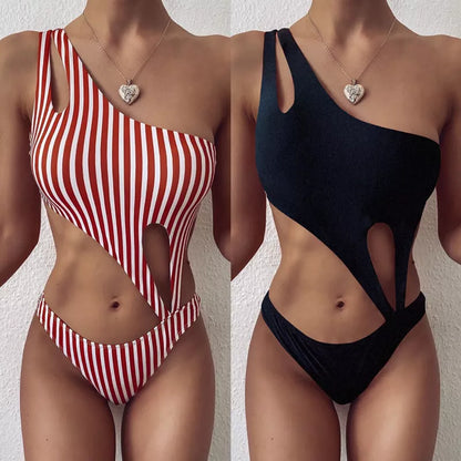 One-piece bikini swimwear for women with chest pad in black and pink