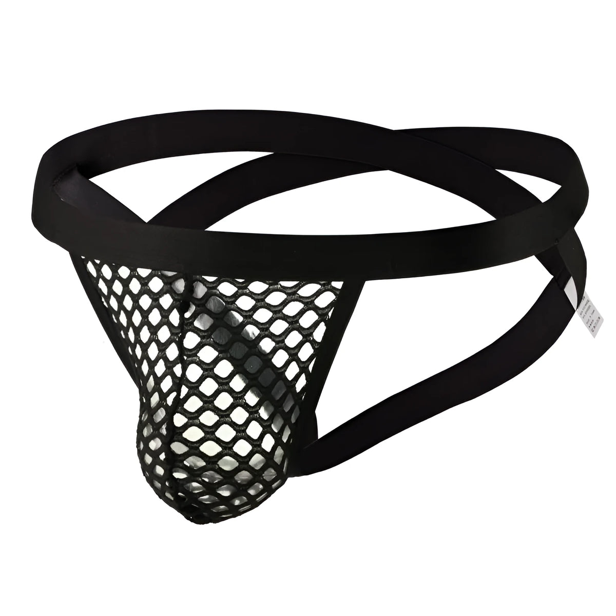 Men's T-back double G-string underwear in black net, low waist, knitted polyester, free size