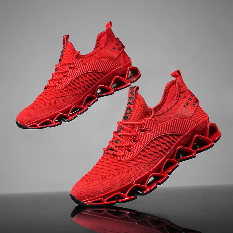 Men's solid colour mesh running shoes with a rubber sole on a white background.