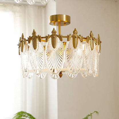 Peacock glass and iron ceiling lamp with LED tricolor light, available in 40cm, 50cm, and 60cm diameters