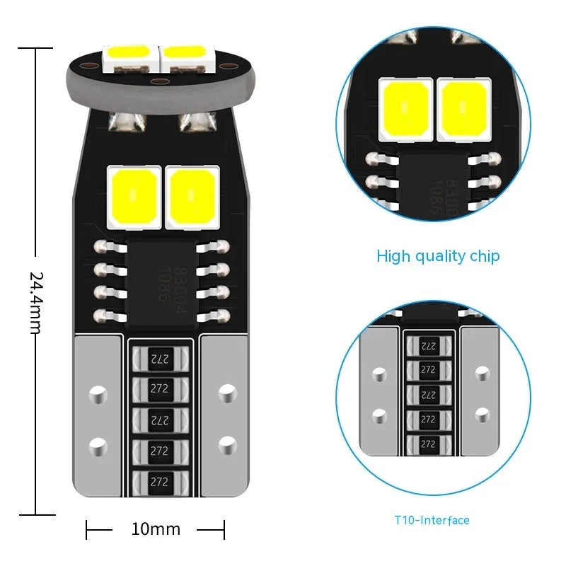 Small white LED car licence plate light with fibre glass board, shown at 10mm size.