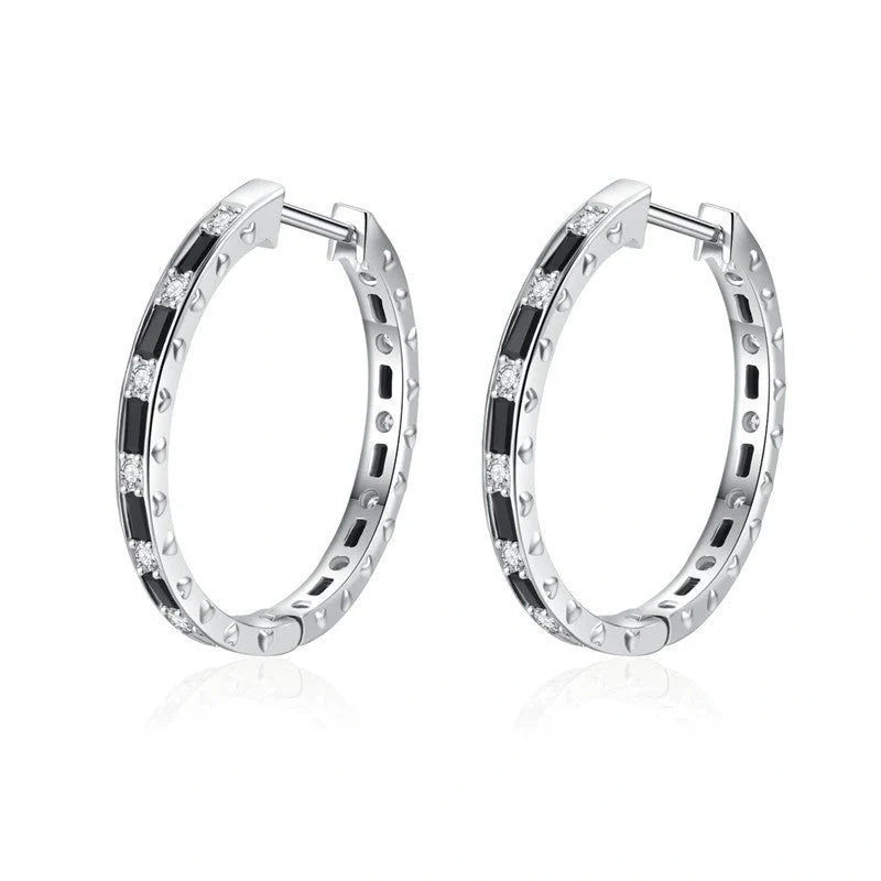 Elegant black zircon earrings featuring a geometric design, crafted from premium copper for a lustrous finish
