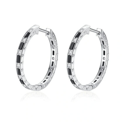 Elegant black zircon earrings featuring a geometric design, crafted from premium copper for a lustrous finish