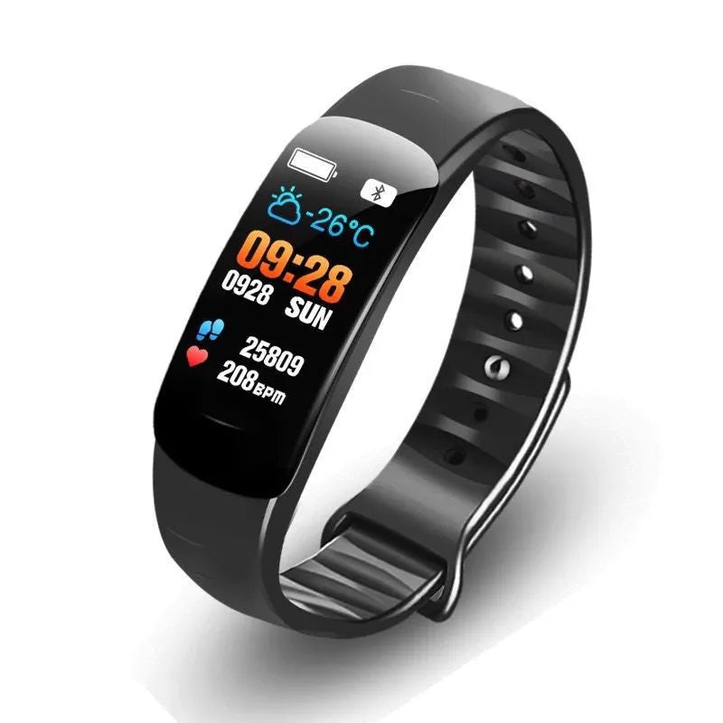 C1plus smart bracelet with 0.96 screen, TPU wristband, step counter, and USB charging cable