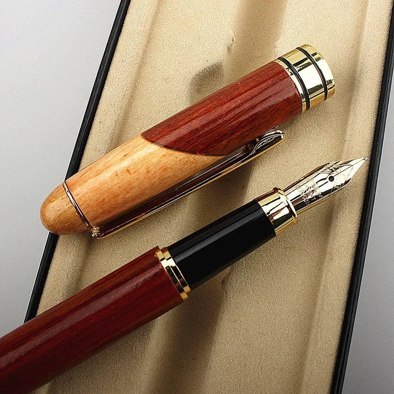 Metal pen with wooden styling and carrying bag for office or personal use