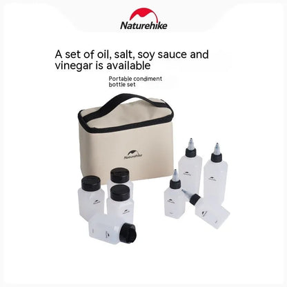 Naturehike six-piece portable PP seasoning bottle set for outdoor picnics and camping.