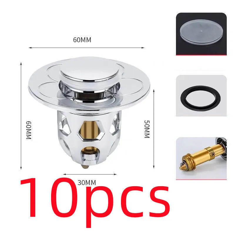 Copper core bouncing washbasin drain plug with universal 1.1-1.5 inch head in metallic finish