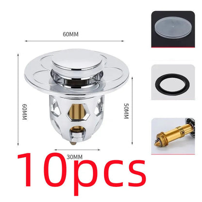 Copper core bouncing washbasin drain plug with universal 1.1-1.5 inch head in metallic finish