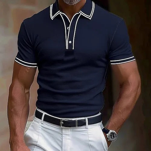 Men's loose striped summer t-shirt in polyester fabric with short sleeves for casual wear