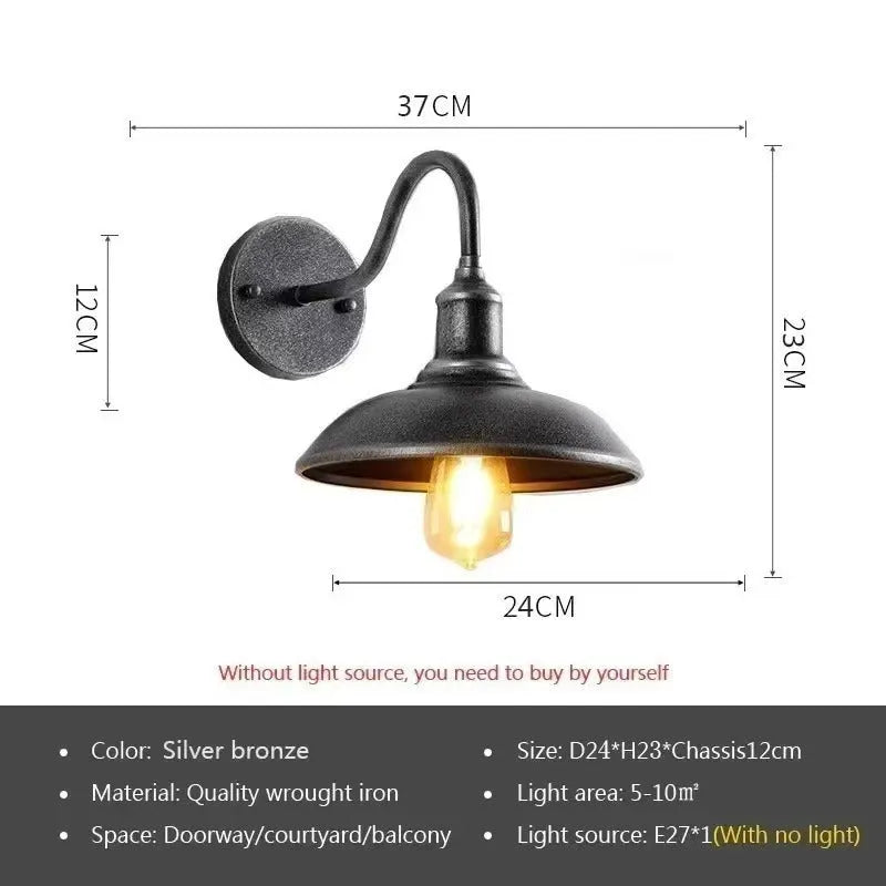 Retro style villa courtyard wall lamp in silver or copper finish with adjustable installation angles