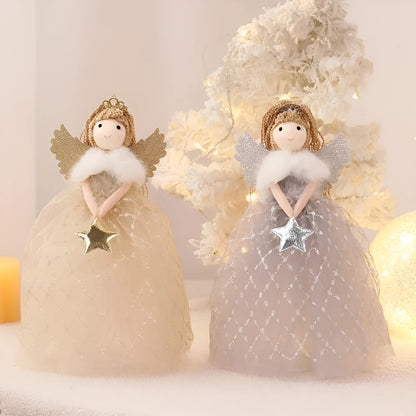Non-woven fabric angel doll ornament measuring 26x15cm in gold colour
