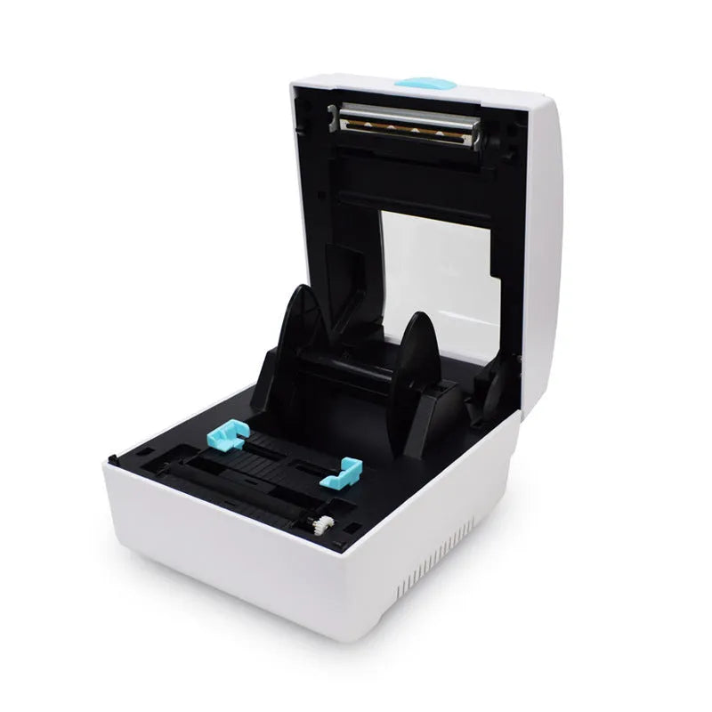 Heat-sensitive label printer with USB and Bluetooth connectivity for express shipping labels and small business logistics, measuring 200x160x139.5mm with 50W power requirement and UK/US/EU/AU plug compatibility