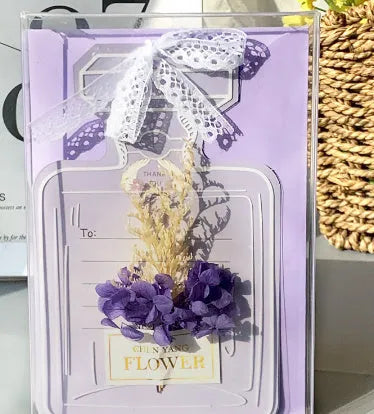 Handmade 3D butterfly greeting card with stand-up artificial flowers on coated paper, 16x10.5cm