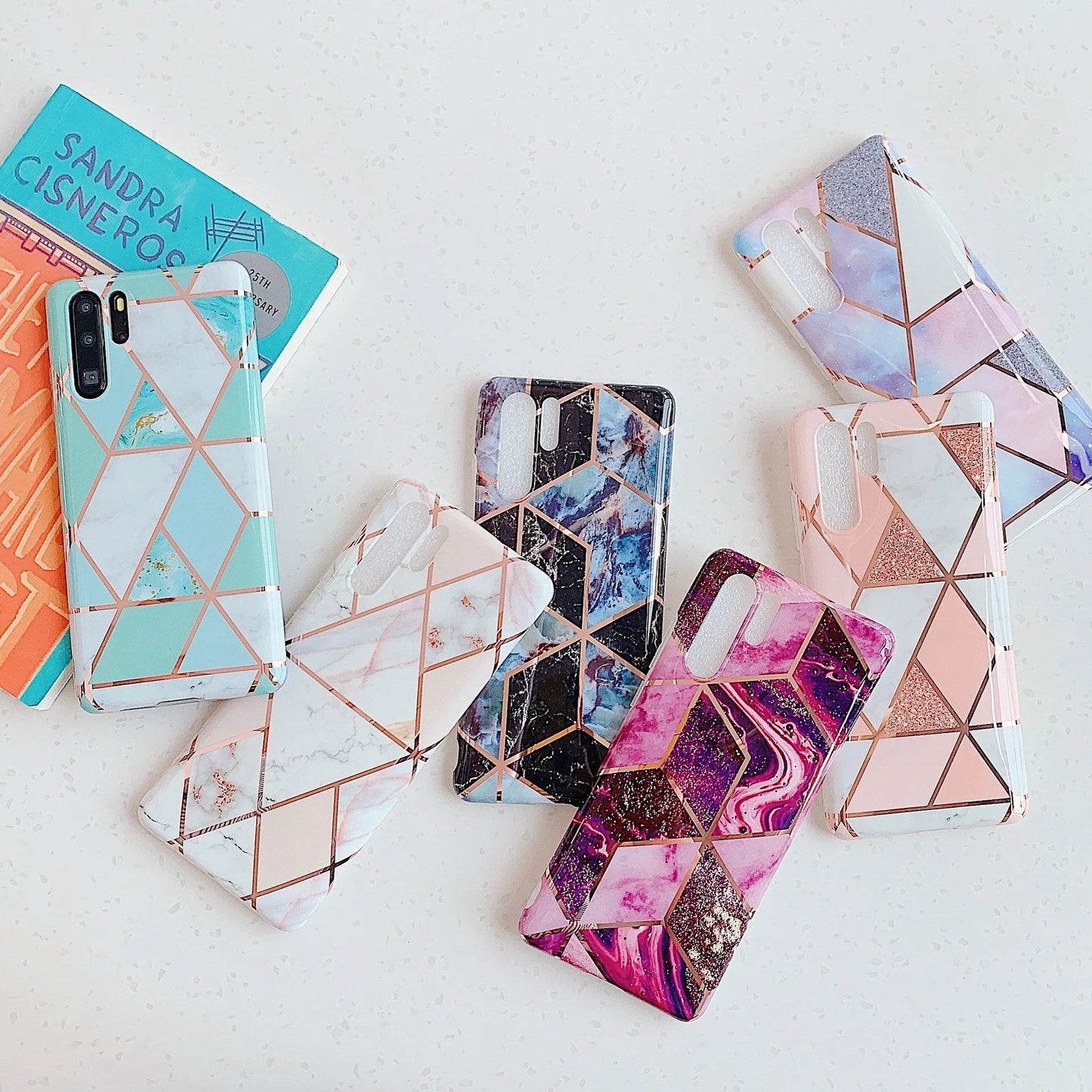 Electroplated marble mobile phone case for Huawei and Samsung smartphones with TPU construction and scratch-resistant finish