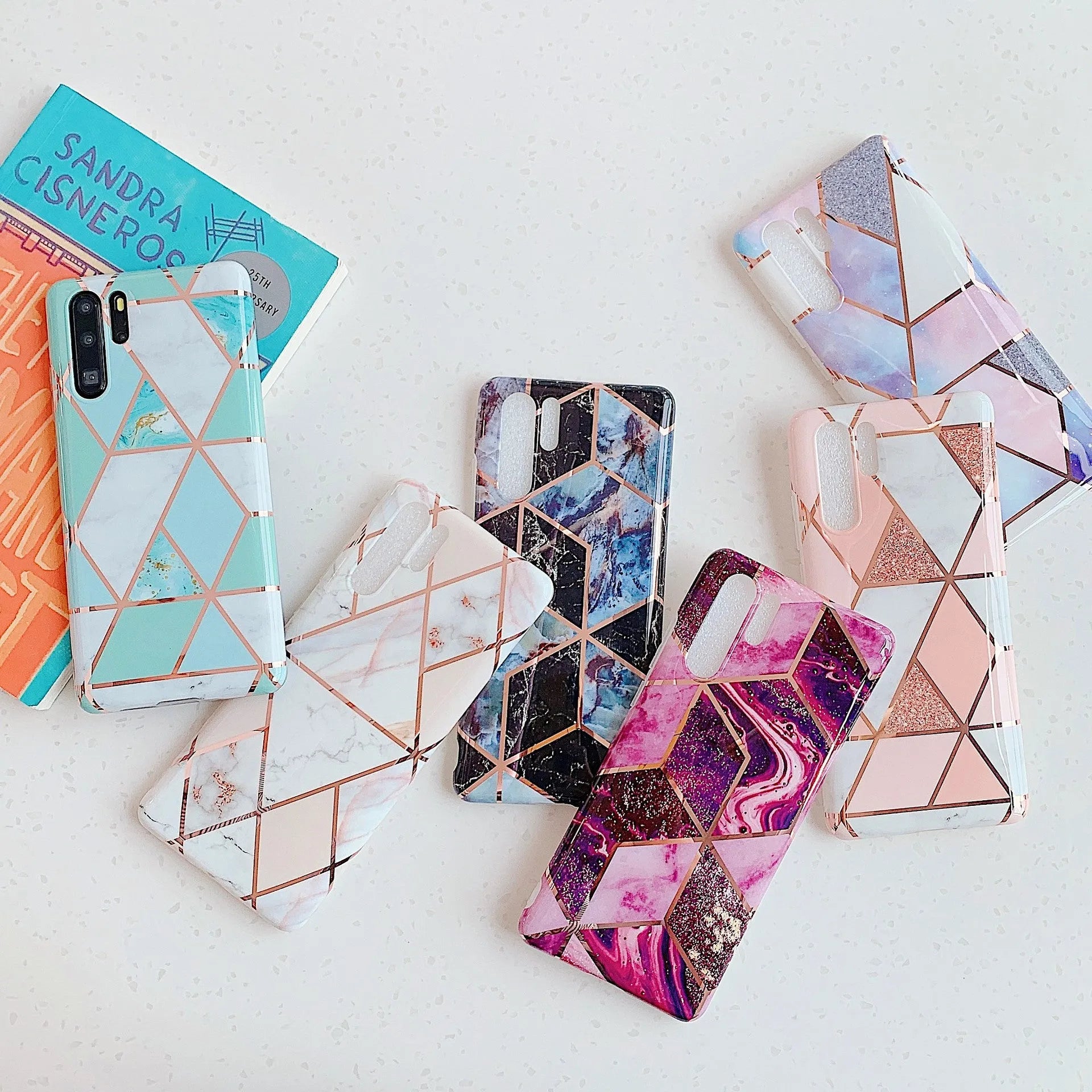 Electroplated marble mobile phone case for Huawei and Samsung smartphones with TPU construction and scratch-resistant finish