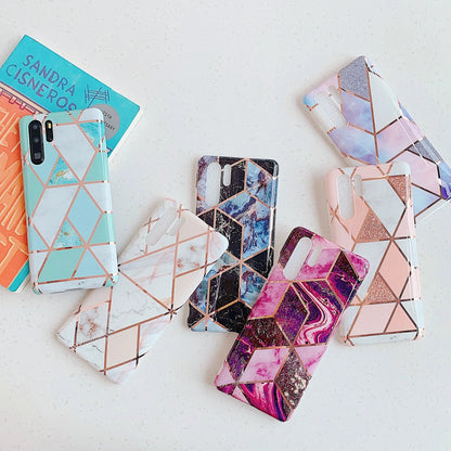 Electroplated marble mobile phone case for Huawei and Samsung smartphones with TPU construction and scratch-resistant finish