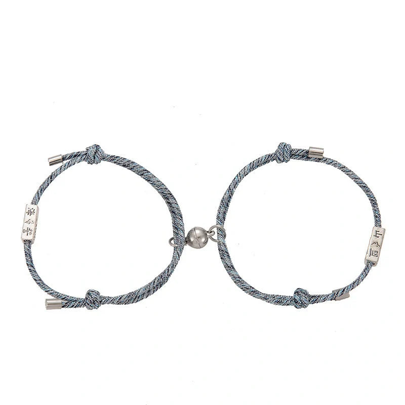 Magnetic couple's bracelet with geometric design and meaningful charms inspired by ancient Chinese tradition