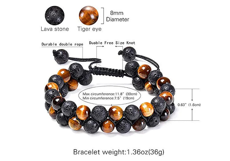 Tiger eye couple bracelets with matte black agate beads in geometric design
