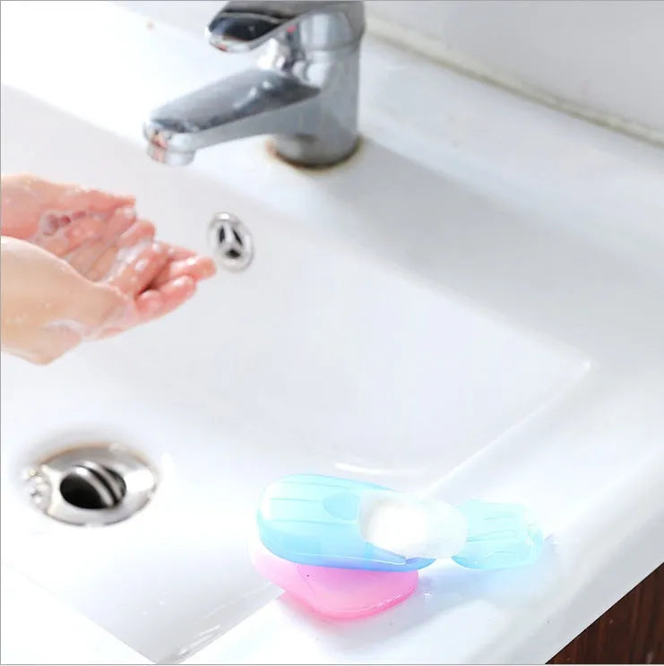 Disposable hand soap paper sheets showing 3.6x5.6cm size and multiple colour options