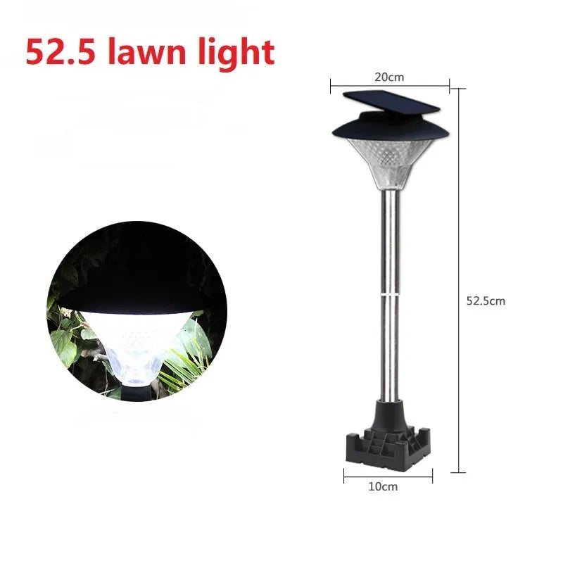 Solar-powered outdoor street light with solar panel on top and LED light fixture.