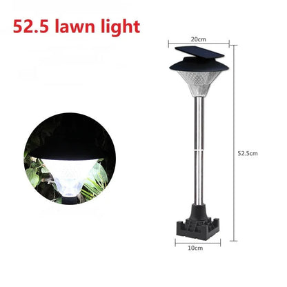 Solar-powered outdoor street light with solar panel on top and LED light fixture.