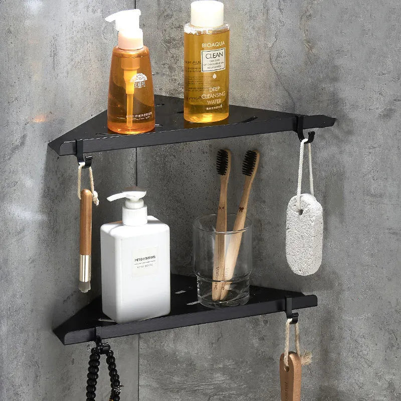 Black Wall Mount Triangle Bathroom Shelves in Space Aluminium, 30x22x1.6cm Floating Shelf for Bathroom and Kitchen Storage, Double or Single Layer