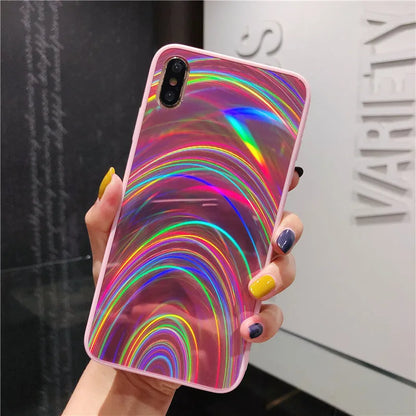 Rainbow mirror glitter phone case with slim-fit TPU PC acrylic back cover and precise cutouts