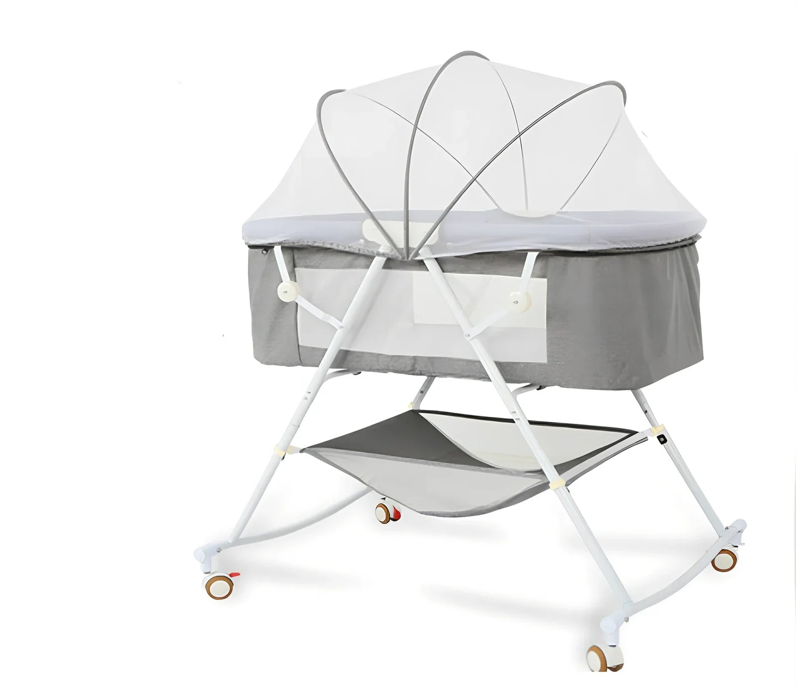 Foldable baby crib with mosquito net and roller wheels in European design