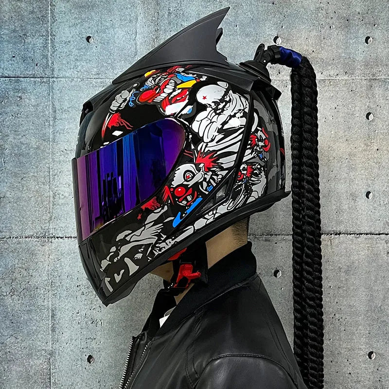 Couples' Dirty Braids full-face motorcycle helmet in ABS construction with graphic design options