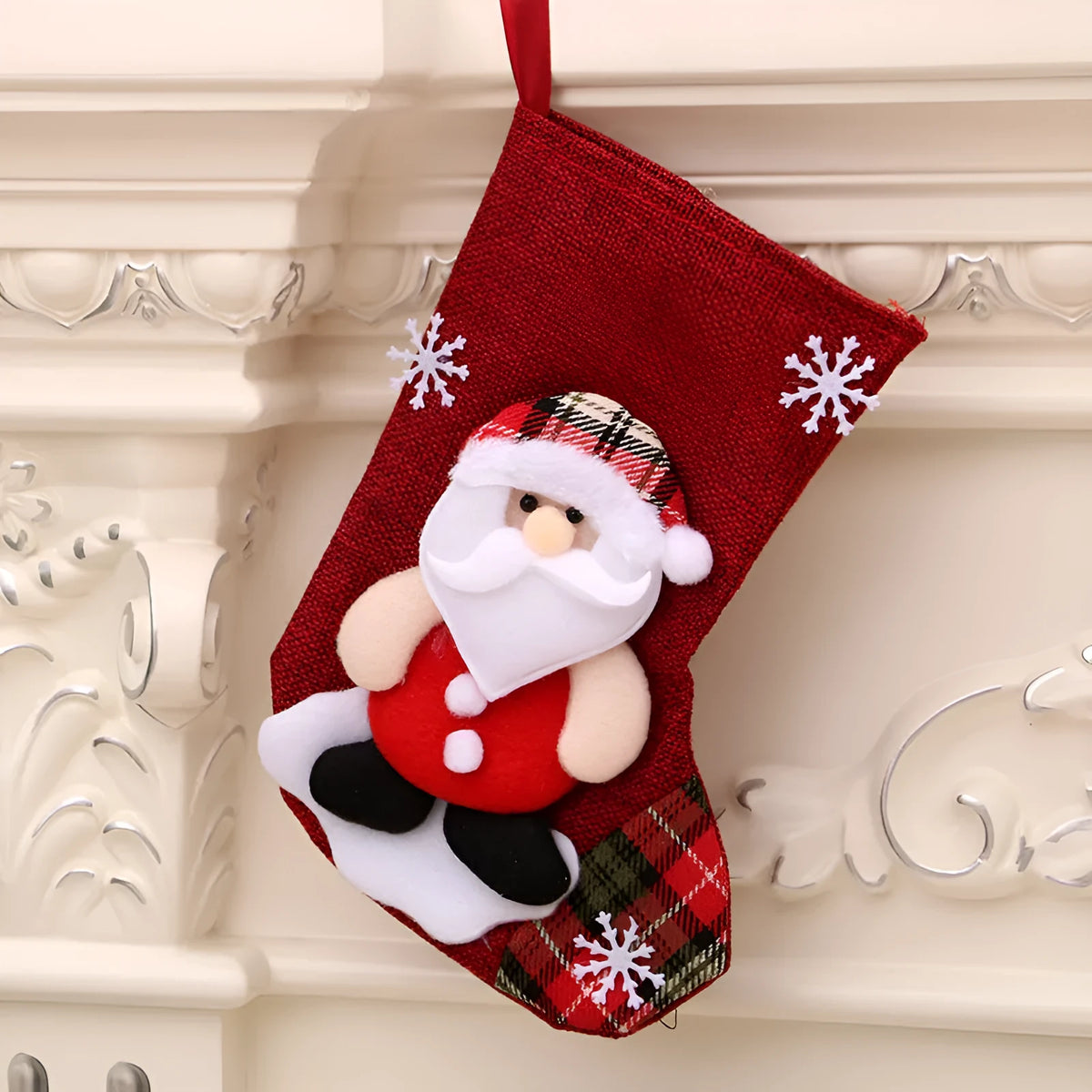 Christmas hanging gift bag socks in festive multicolour designs including bear, deer and snowman characters