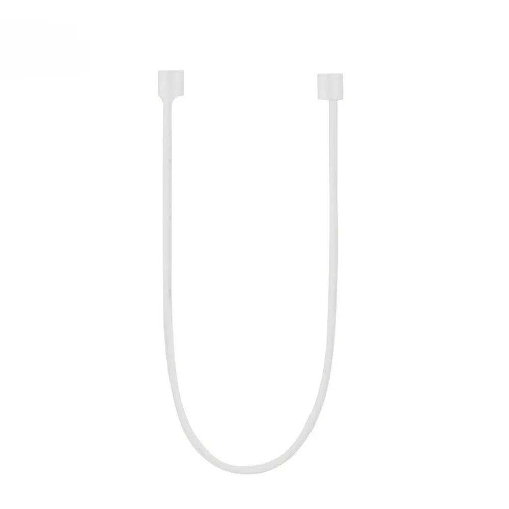 AirPods silicone protective case with shockproof bumper and a white anti-loss rope attached.