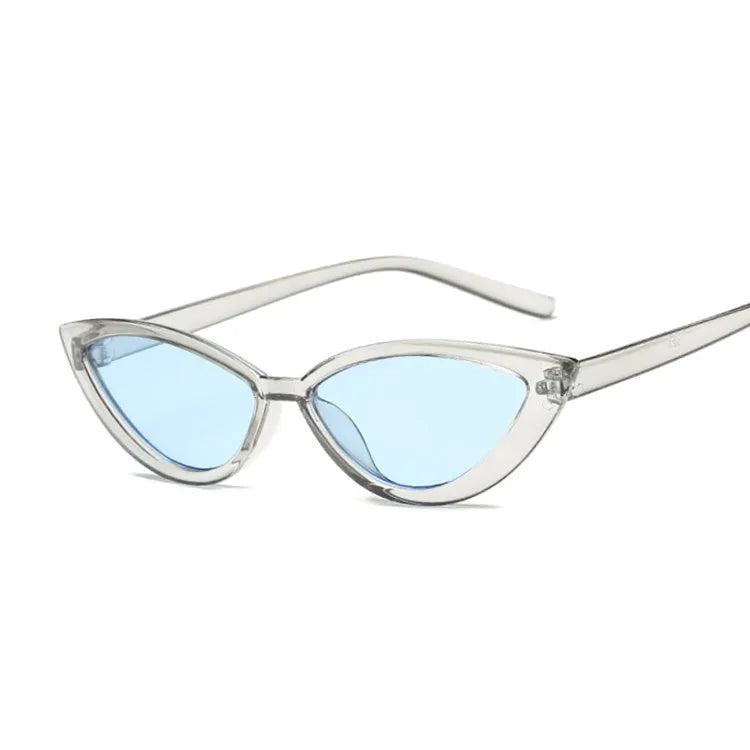 Cat eye sunglasses with PC frame, available in black, blue, grey, pink, purple, red, and yellow.
