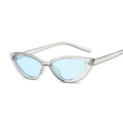 Cat eye sunglasses with PC frame, available in black, blue, grey, pink, purple, red, and yellow.