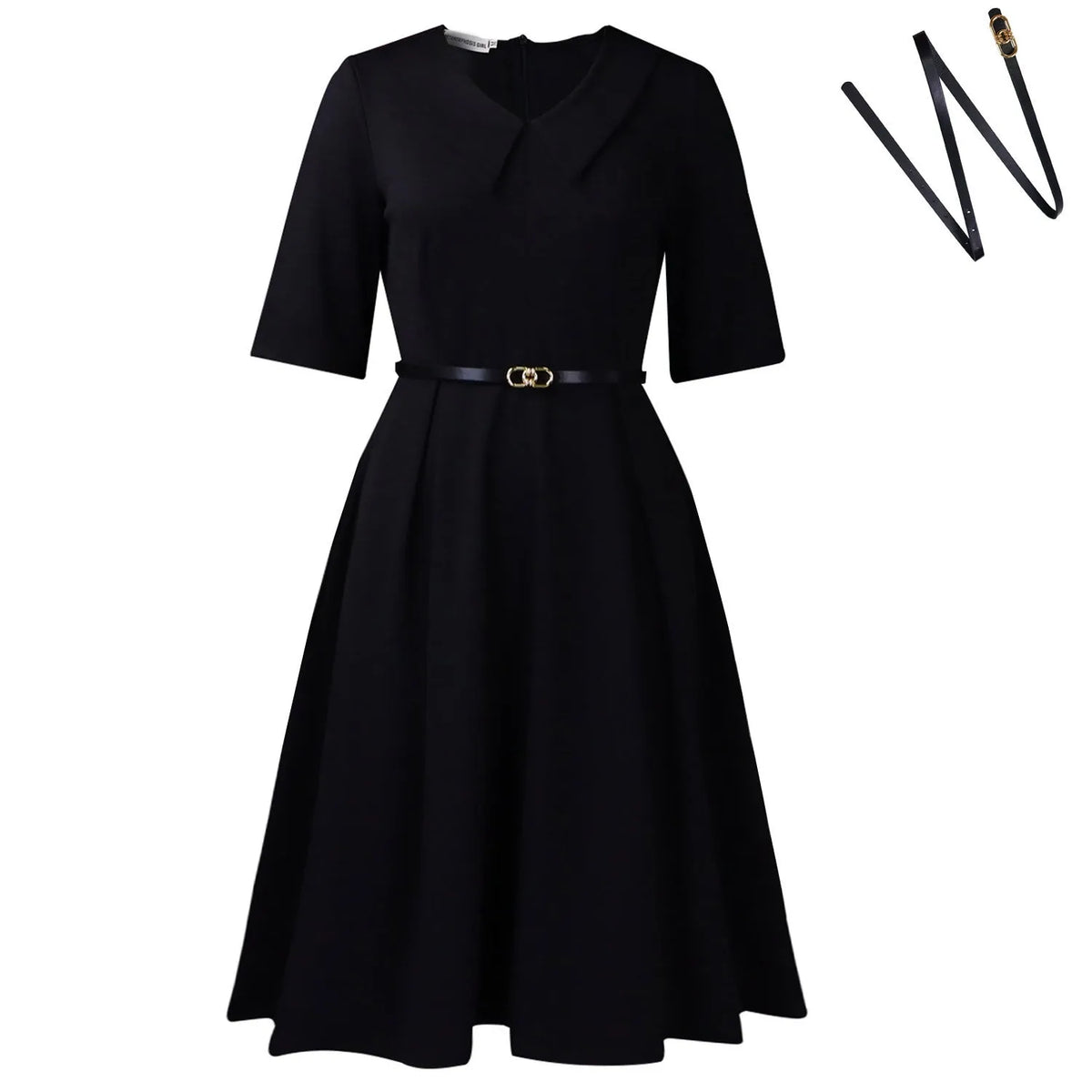 Women's solid colour African midi dress with half sleeves and a matching fabric belt.