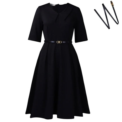 Women's solid colour African midi dress with half sleeves and a matching fabric belt.