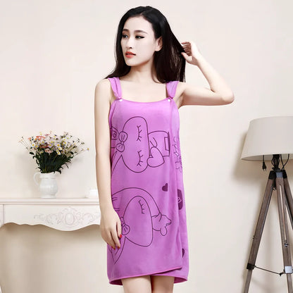 Women's pink hooded bath towel poncho with suspenders, 80x138cm polyamide fabric for secure drying