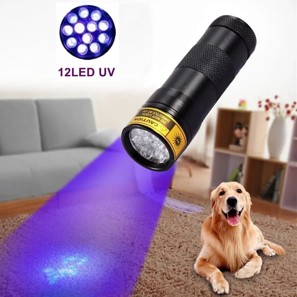 Silver aluminium UV flashlight measuring 95mm with 21 LED array for 395-400nm wavelength detection
