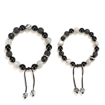 New Chinese Style black agate map stone volcanic rock bracelet with diamond-shaped stones for men and women.