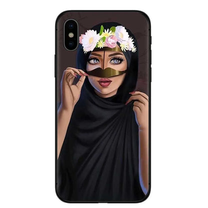 Islamic hijab veil girl design TPU phone case with rhinestone floral letter pattern