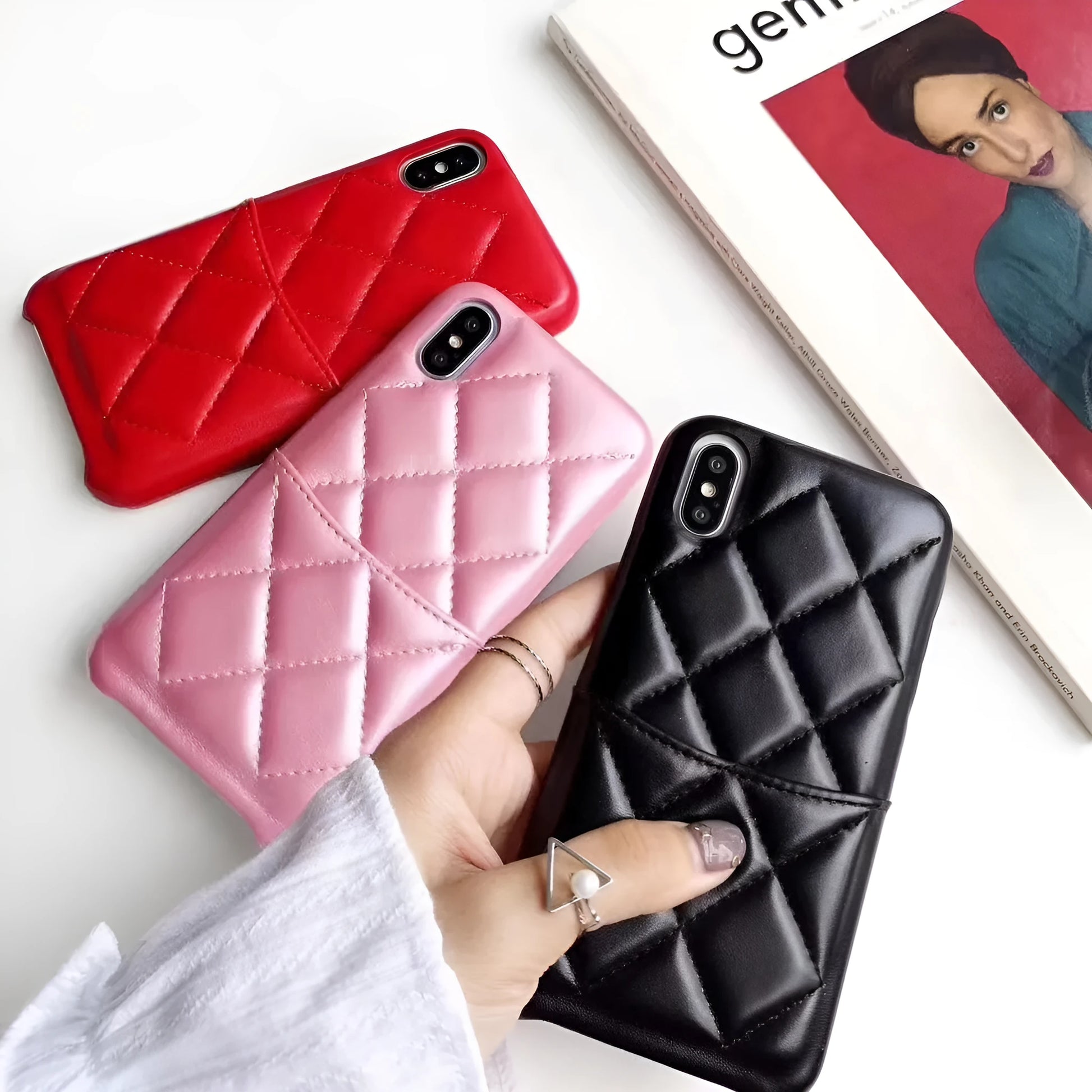 Genuine leather iPhone case for XS Max XR 8 7 models in black pink red colours