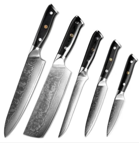 Premium Japanese Damascus steel kitchen knife set for professional and home use